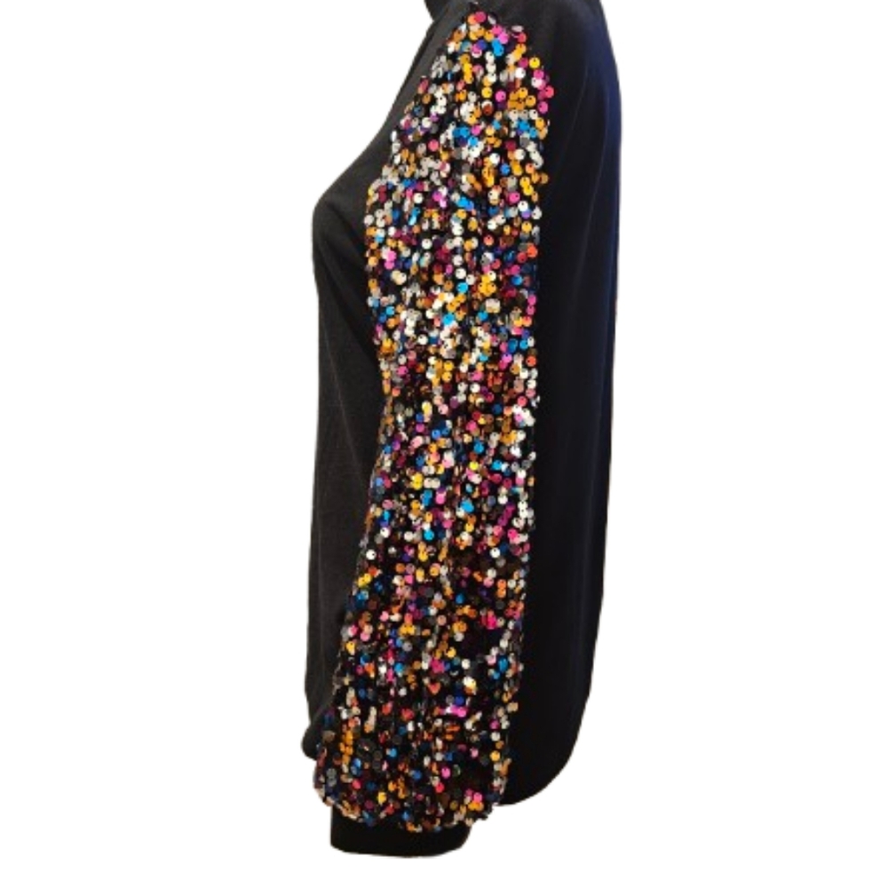 Black Sequin Sleeve Women's Top. NWOT - Picture 4 of 6